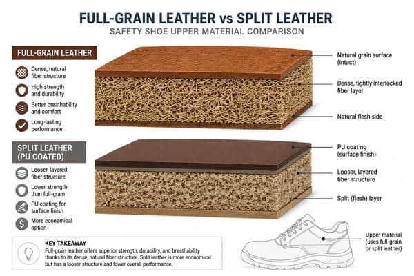 What Is the Difference Between Full-Grain Leather and Split Leather in Safety Shoes?