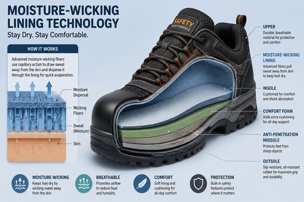 How Does a Moisture-Wicking Lining Work in Safety Shoes?