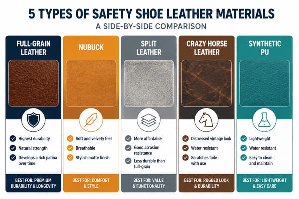 Comparison of leather types used in safety shoe uppers