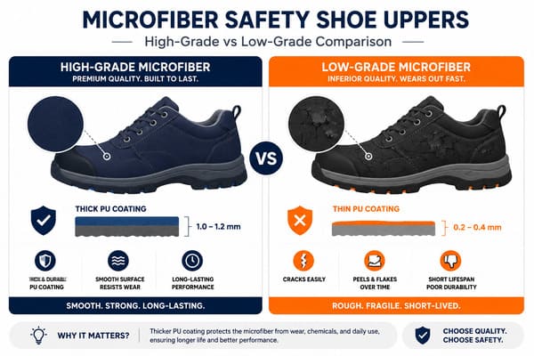 Is Microfiber a Good Material for Safety Shoes High-grade vs low-grade microfiber safety shoe upper comparison