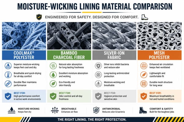 moisture-wicking lining material comparison safety shoes