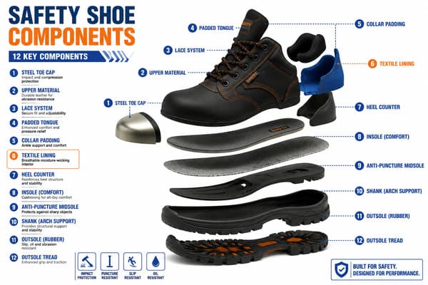 Materials Used in Safety Shoes safety shoe components and materials diagram