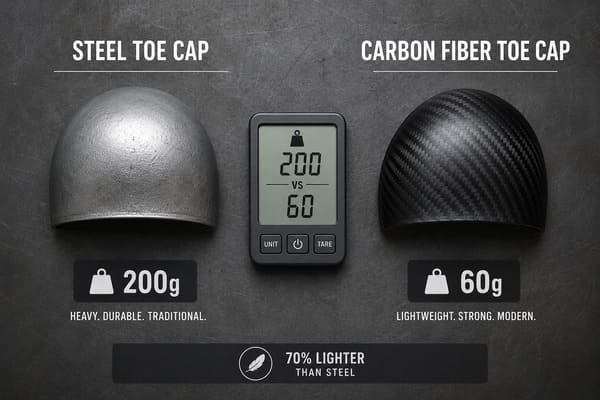 Steel Toe vs Carbon Fiber Toe Cap\ Steel toe vs carbon fiber toe cap weight and impact comparison