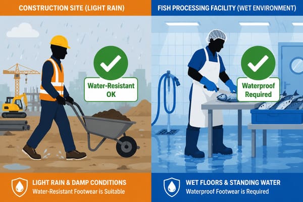 Waterproof vs Water-Resistant Safety Shoes for Work Environments choosing between waterproof and water-resistant safety shoes for different work environments