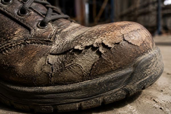 Split Leather Coating Failure Safety Shoe Split leather PU coating cracking at flex zone on safety shoe