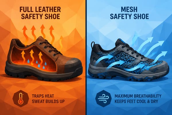 Advantage of Mesh Material in Safety Shoes Mesh material advantage breathability temperature test safety shoes