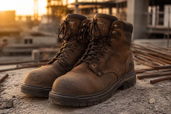 Nubuck safety work boots in a construction site environment
