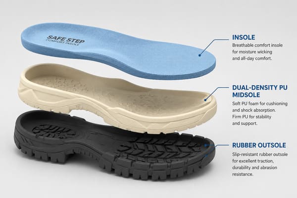 Best Material for Safety Shoe Soles Safety shoe sole materials comparison PU rubber dual density