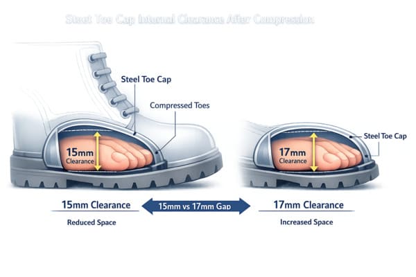 200J toe cap safety and internal toe box clearance\ Steel toe cap internal clearance diagram