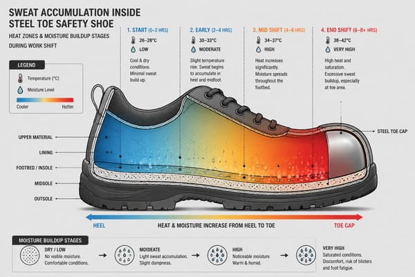 sweat accumulation inside steel toe safety shoes diagram