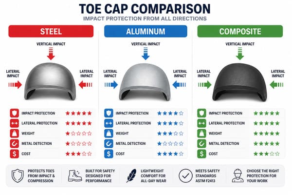 Strongest toe cap type steel aluminum composite\ Steel vs aluminum vs composite toe cap strength comparison