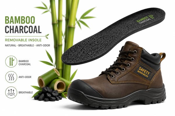 Removable bamboo charcoal insole for safety work boots