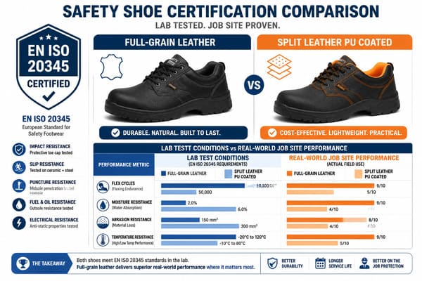 Safety Shoe Certification Leather Grade Comparison EN ISO 20345 certified safety shoes leather quality comparison