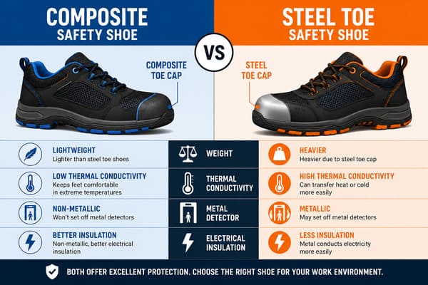 What is the difference between composite and steel toe caps? Difference between composite and steel toe safety shoes