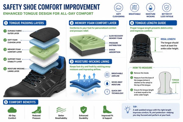 How to make safety shoes more comfortable with better tongue design\ How to improve safety shoe comfort through tongue design