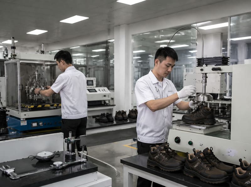 QC laboratory with impact and slip resistance testing equipment