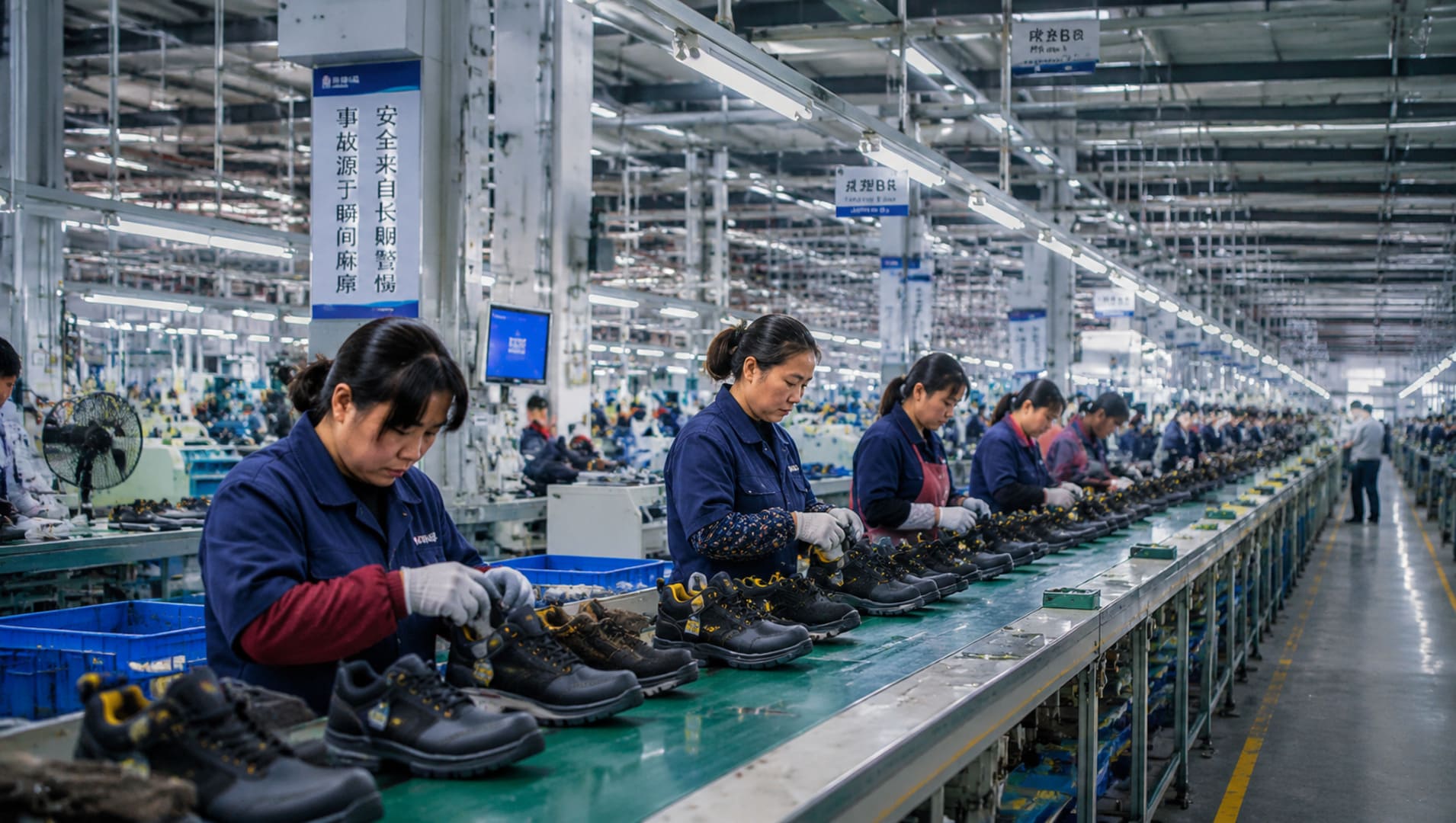 Steel toe safety shoes factory production floor