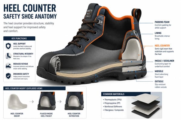 heel counter in safety shoe structure