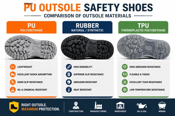 PU outsole safety shoes comparison with rubber and TPU soles