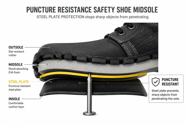 Safety shoe puncture resistance midsole EN ISO 20345