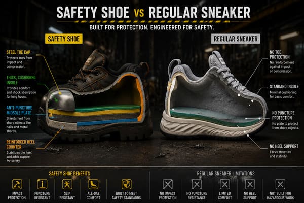 How Safety Shoe Sizes Differ from Regular Shoe Sizes Safety shoe internal structure comparison with regular shoes