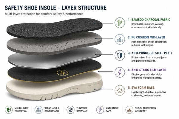 What Is a Safety Shoe Insole Made Of Safety shoe insole materials cross-section diagram