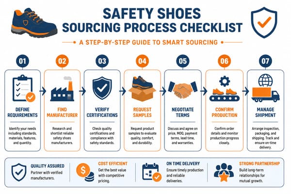 Steps to Sourcing Safety Shoes from China\ Safety shoes sourcing steps from China manufacturer