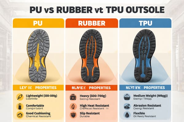 Comparison chart of PU rubber and TPU outsoles for safety shoes