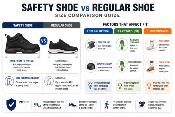 Should You Size Up for Safety Shoes Size comparison chart for safety shoes versus regular shoes