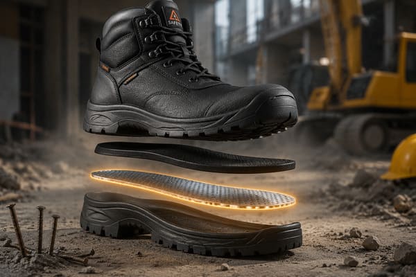 Metal Insole Anti-Puncture Feature in Safety Shoes Anti-puncture steel midsole plate in safety shoes
