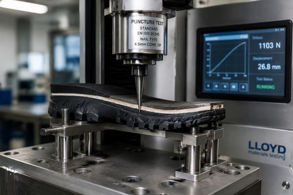 EN ISO 20345 puncture resistance nail test laboratory setup