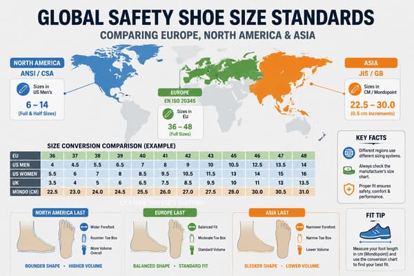 Why Safety Shoe Sizes Vary by Country and Standard Global safety shoe size standards comparison chart