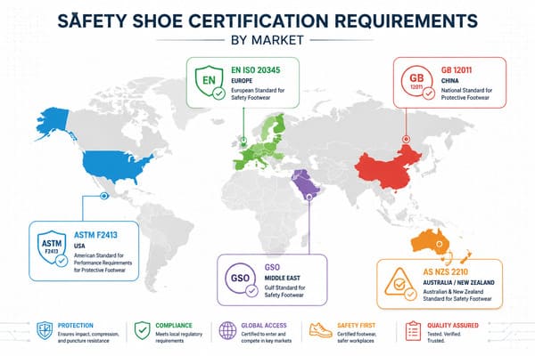 Safety Shoe Certifications by Market EN ISO 20345 ASTM F2413 Safety shoe certification requirements by market