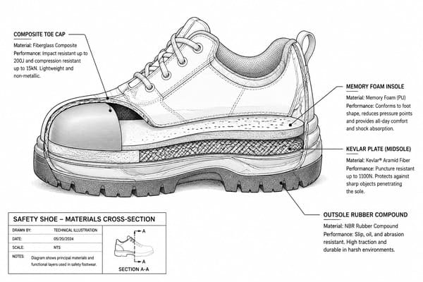 Materials that affect safety shoe performance Safety shoe materials outsole upper insole comparison