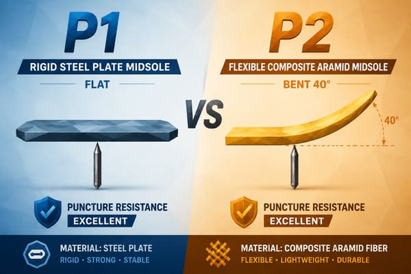 P1 vs P2 puncture resistance midsole comparison EN ISO 20345