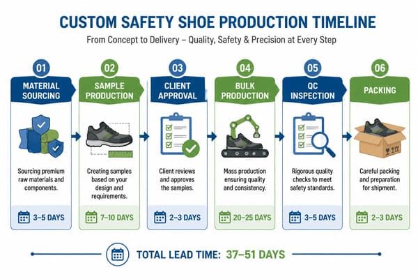 MOQ and lead time for custom safety shoe orders Custom safety shoe MOQ and lead time production schedule
