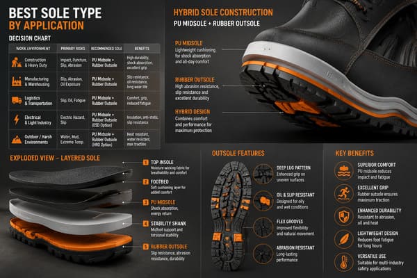 Best sole type for safety shoes by industry and application