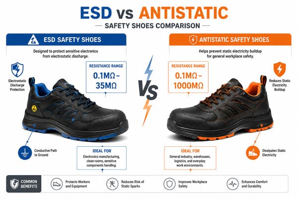 What Is the Difference Between ESD and Antistatic Safety Shoes?