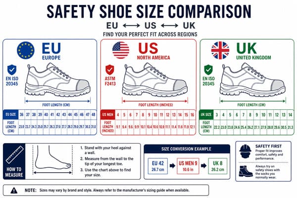 What Is the Difference Between EU, US and UK Sizing in Safety Shoes?