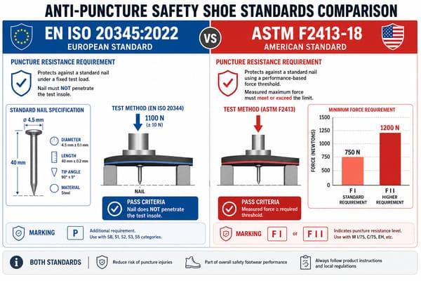 Anti-Puncture Safety Shoe Standards EN ISO 20345 vs ASTM F2413 EN ISO 20345 and ASTM F2413 anti-puncture standards comparison