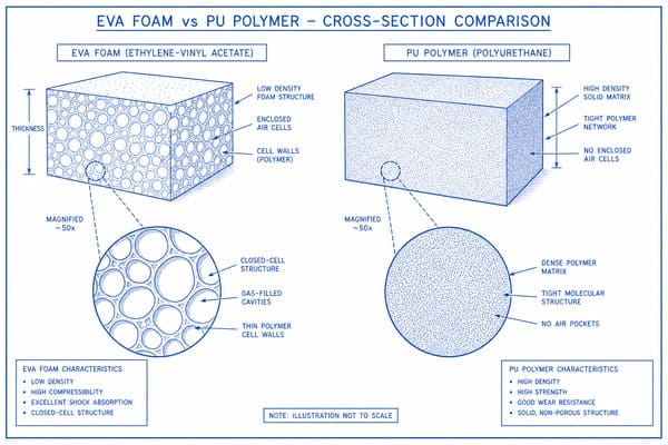 EVA vs PU Insole Material Structure EVA and PU insole material cross-section diagram
