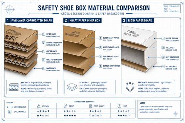Safety Shoe Packaging Material Comparison safety shoe box material options corrugated kraft rigid