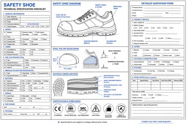Complete safety shoe quote checklist for buyers