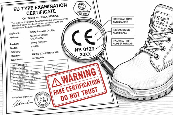 Fake safety shoe certifications danger