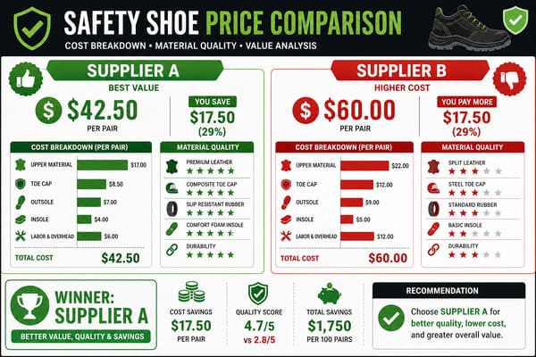 Evaluating price differences between safety shoe suppliers
