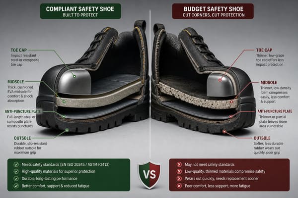 Low price safety shoes failure analysis