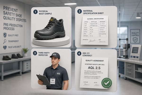 How to Prevent Quality Disputes When Buying Safety Shoes from China prevent safety shoe quality disputes pre-production inspection AQL process