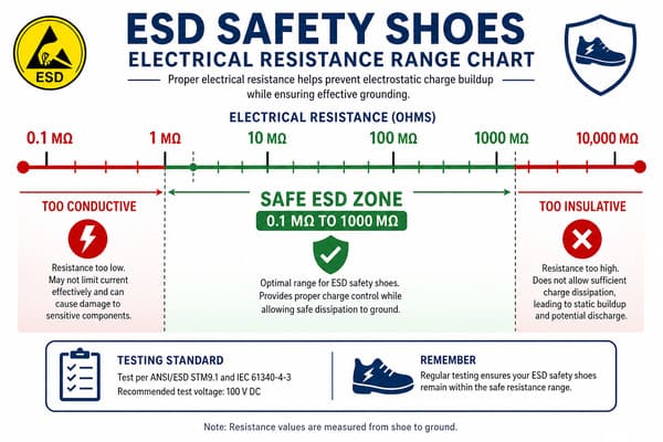 What Is the Electrical Resistance Range for ESD Safety Shoes?