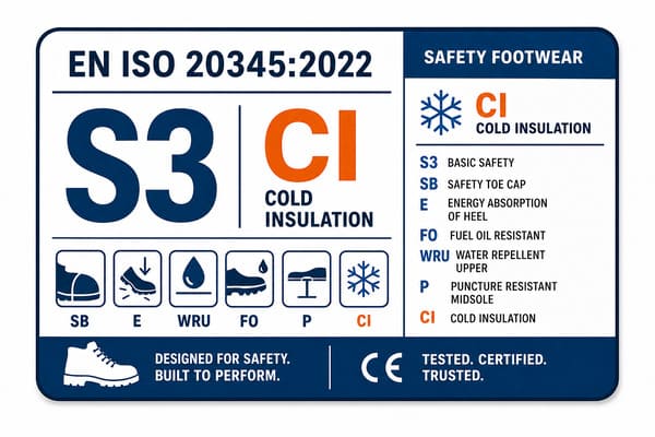 CI marking on EN ISO 20345 safety shoe label