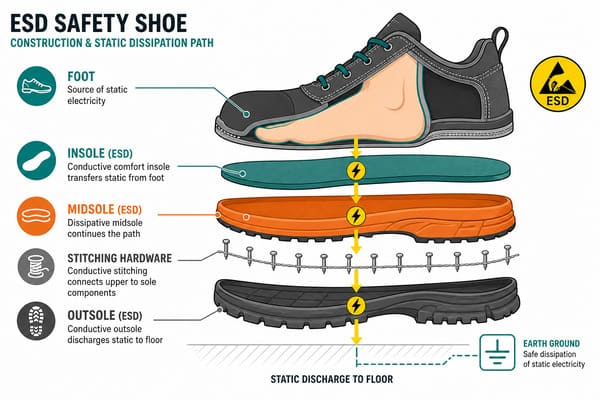 ESD safety shoe construction layers diagram